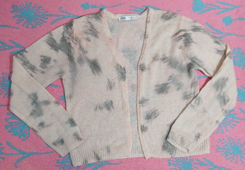 Zara womens xl sweater cardigan pink gray lightweight wool alpaca